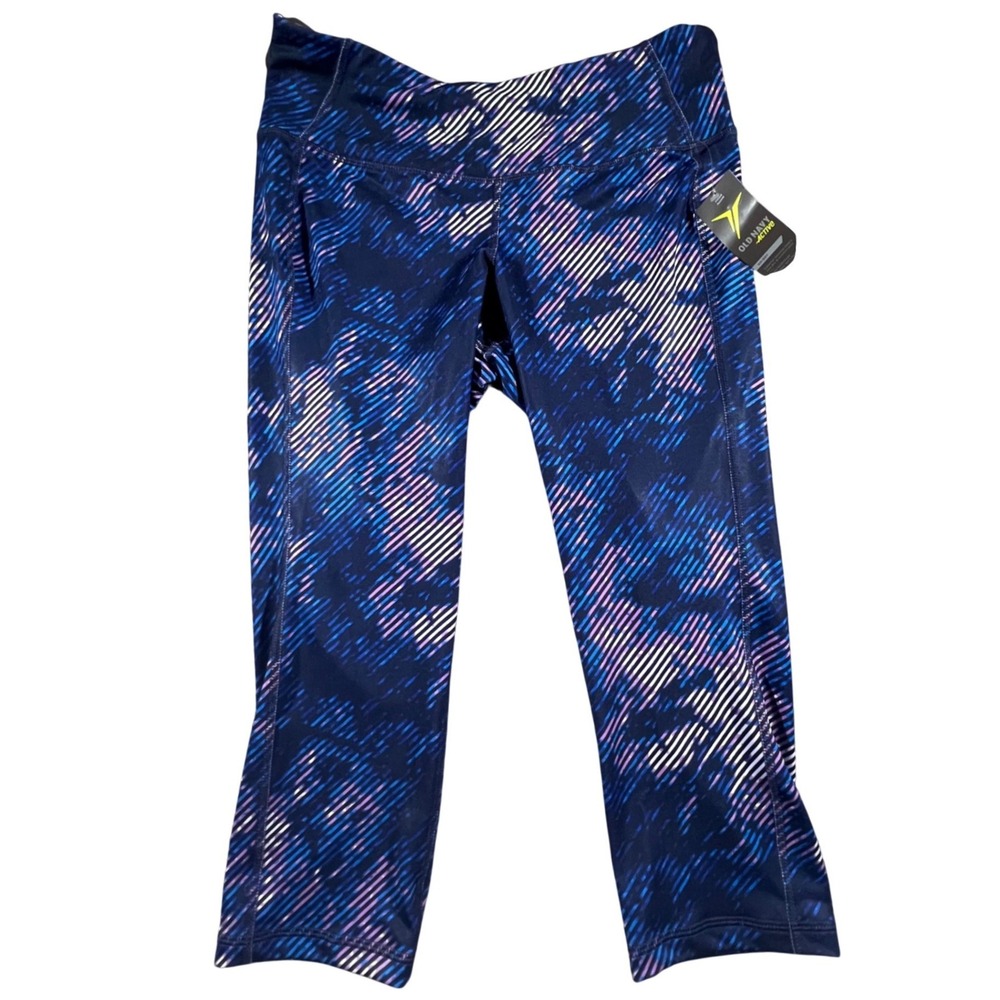 Old Navy Active Leggings Womens L Blue Purple Go-Dry‎ Compression Mid-Rise Crop